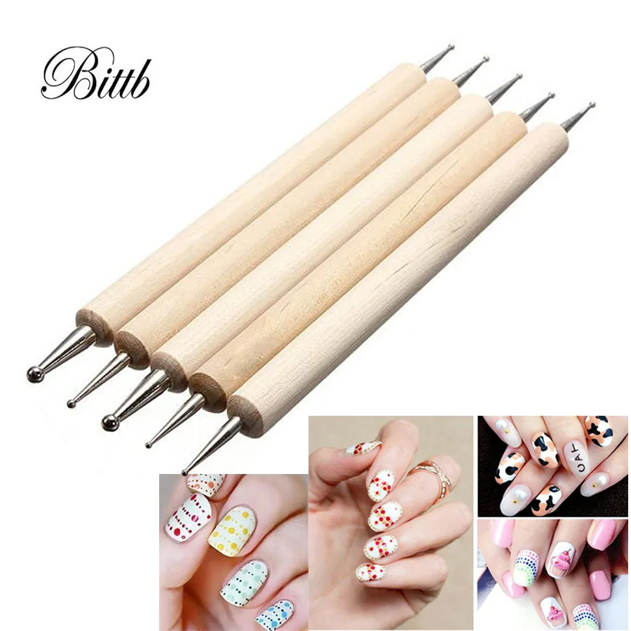 Bittb 5PCS 3D Uv Gel Nail Dotting Pen Stick Painting Rhinestone Dots