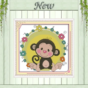 

Happy monkey animal cartoon decor paintings counted printed on fabric DMC 11CT 14CT kits Cross Stitch embroidery needlework Sets