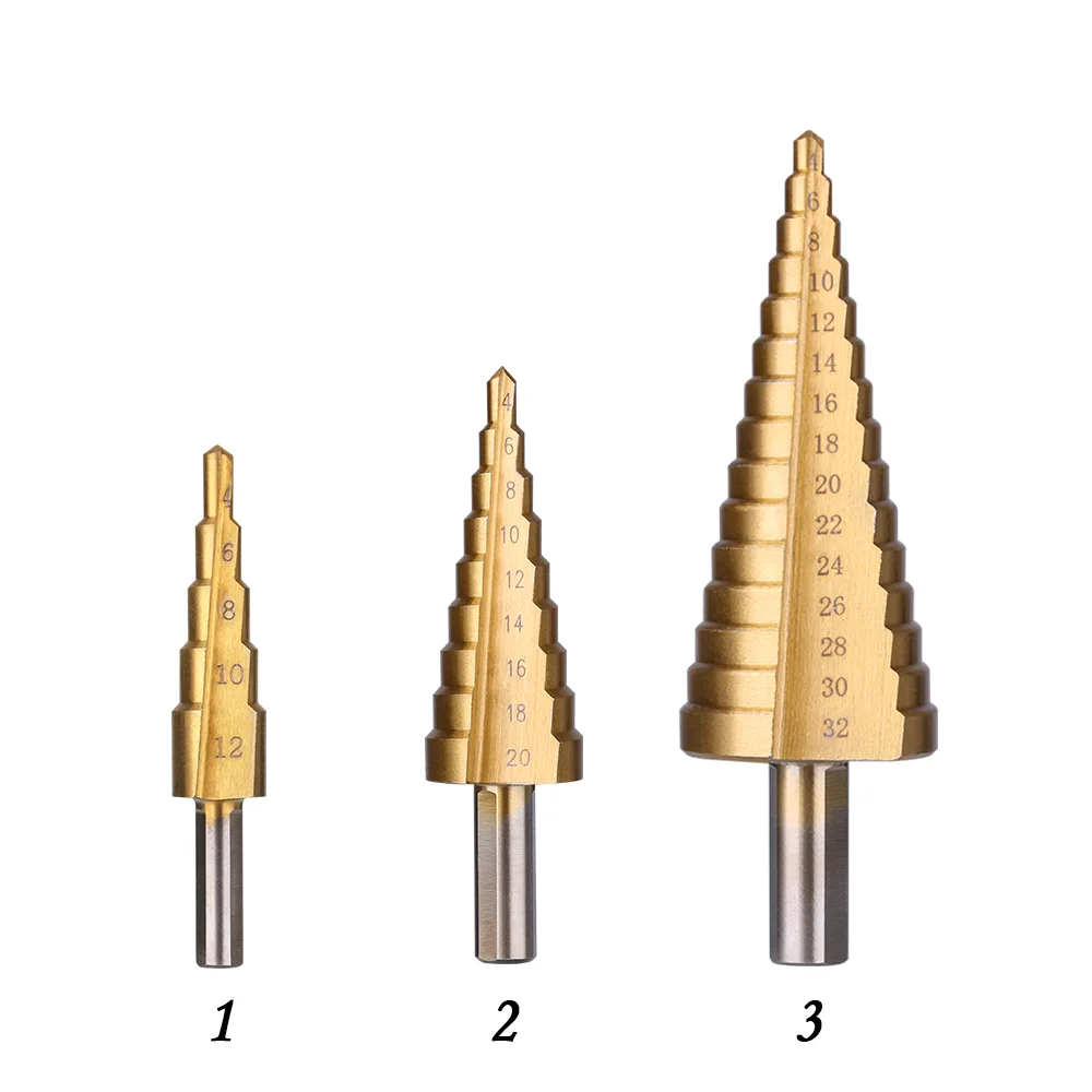 4-32 мм HSS с титановым покрытием Ступенчатое сверло для сверления электроинструментов для металла высокоскоростная стальная деревянная дырочка ступенчатое конусное сверло