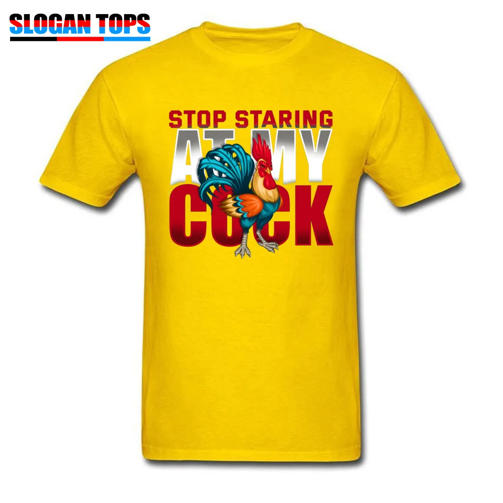 Street Crewneck T Shirts Summer/Fall Tops Shirts Short Sleeve Brand New Pure Cotton Leisure Tops Shirts comfortable Men's Stop Staring At My Cock Funny Chicken 9331 yellow