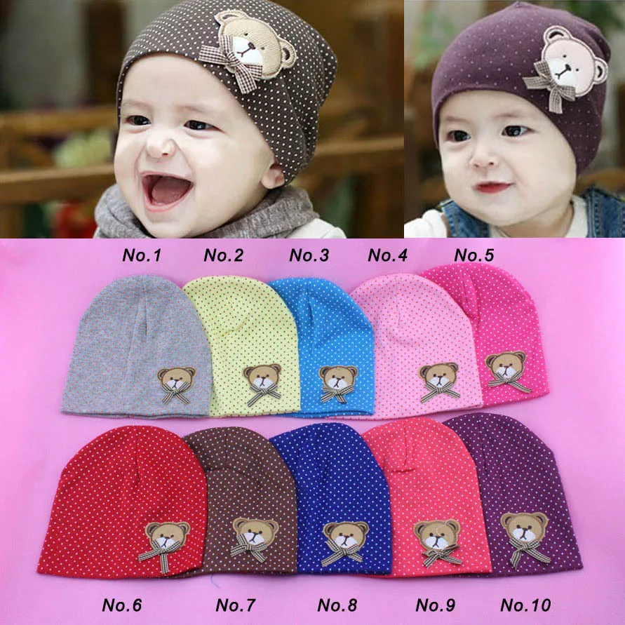 

glittery sweet Cartoon Bear Dot Baby Hat Spring Autumn Hats For Boy Girl 10 Color Cotton Kids Caps 0-3 Years Accessories