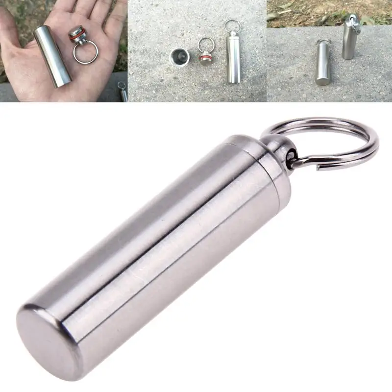 Stainless Steel Waterproof Pills Box Container Aluminum Medicine Bottle Keychain Drug Holder Personal Health Care
