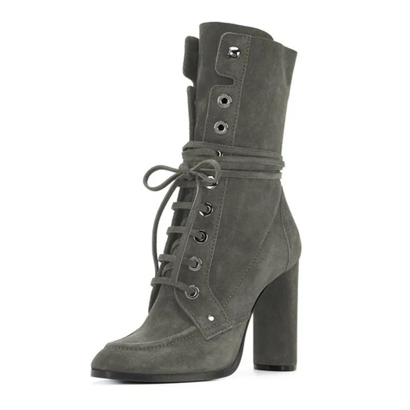 dark_grey_buckle_chunky_heel_boots_suede_lace_up_round_toe_booties03_1