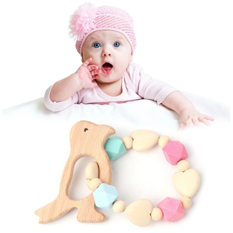 OOTDTY 1PC Baby Wooden Teether Chew Beads Animal shape Teething Toys