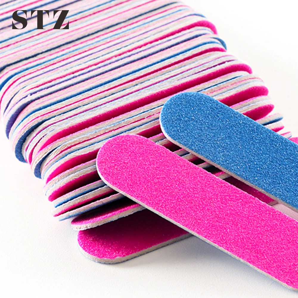 

STZ 100pcs/lot Pro Nail File Double Side Sandpaper Buffer Block Hot Pink Blue Nail Art Polish Files Manicure Pedicure Tool #858
