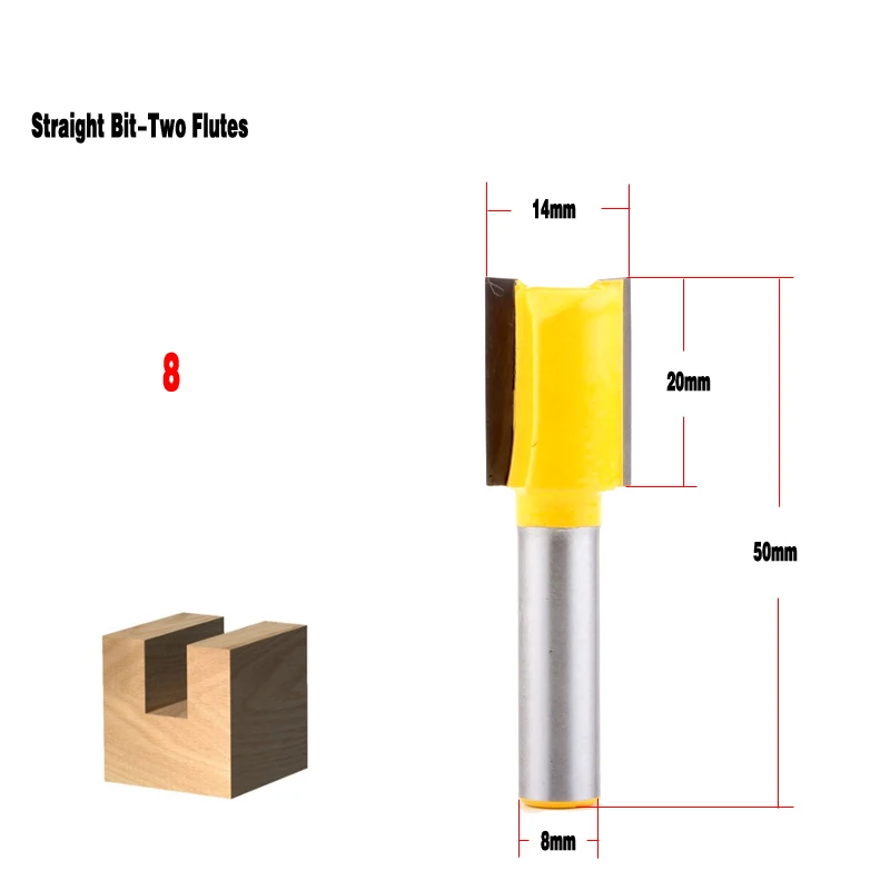 1 шт. 8 мм хвостовик высокое качество прямой/Dado маршрутизатор Набор бит 3,2, 3,4, 5,8, 10,12, 14,18, 20 мм Диаметр древесины режущий инструмент-Chwjw