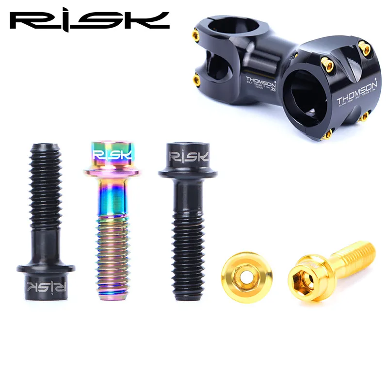 

RISK 6pcs M5x18mm Titanium Alloy Stem Handlebar Fixing Bolts for MTB Mountain Bike Road Bicycle Perforated Hollow Screws M5*18mm