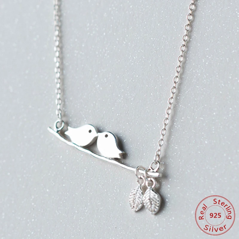 

Authentic 925 Sterling Silver Spring Bird & Tree Leaf Leaves Dangle Pendant Necklace for Women Silver Jewelry Bijoux