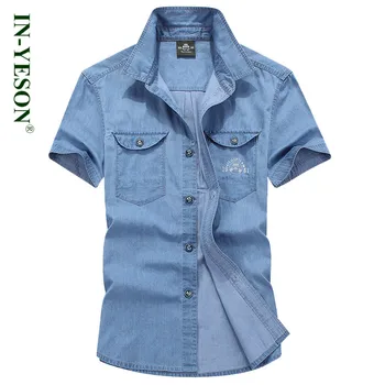

New Men Clothes 2018 Summer Men Shirt camisa masculina high quality Short Sleeve Denim Shirt Men chemise homme jeans dress shirt
