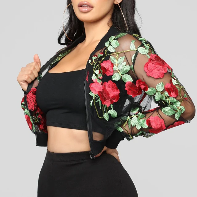 Buy Crop Top Floral Embroidery Jacket Women Sexy