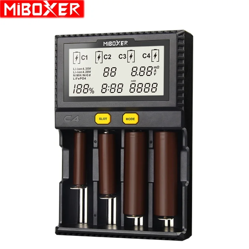 Miboxer C4 lcd умный аккумулятор Ladegerat мех Li-Ion IMR ICR LiFePO4 3,7 v 18650 14500 26650 21700 AAA аккумулятор 100-800mah 1.5A