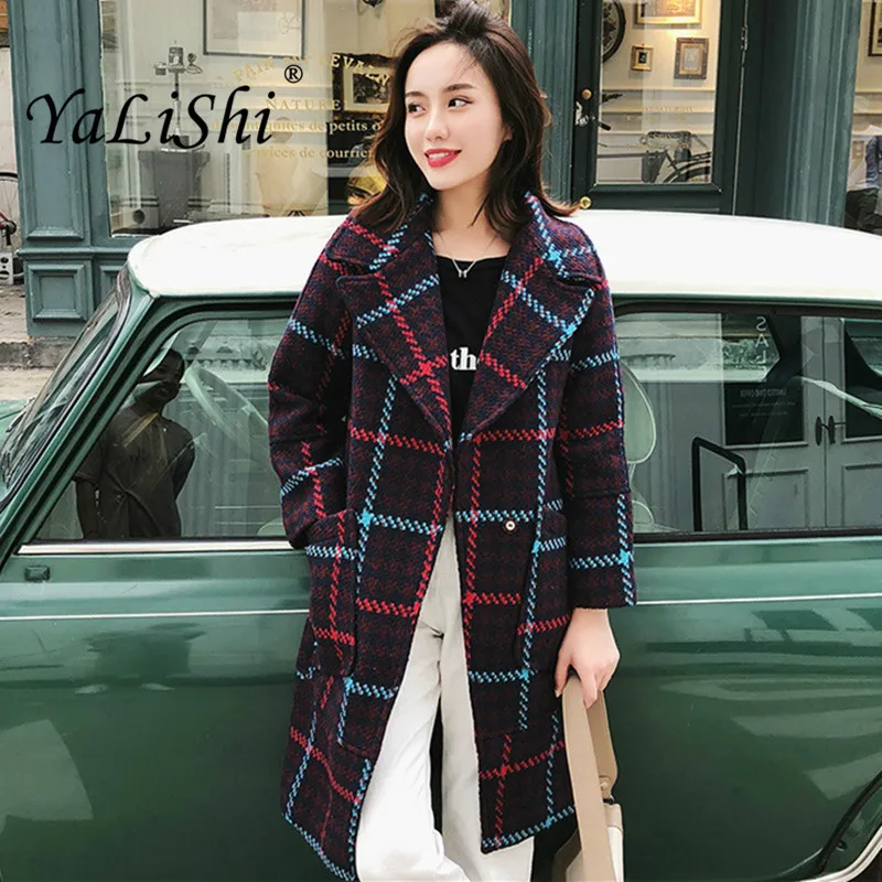 Automne Lâche Hiver Plaid Bourgogne Turn À Occasionnel Laine Manteaux 2018 Col Femmes Manteau Modis Longues Outwear Manches down Élégant De Long 4qfFwB5B