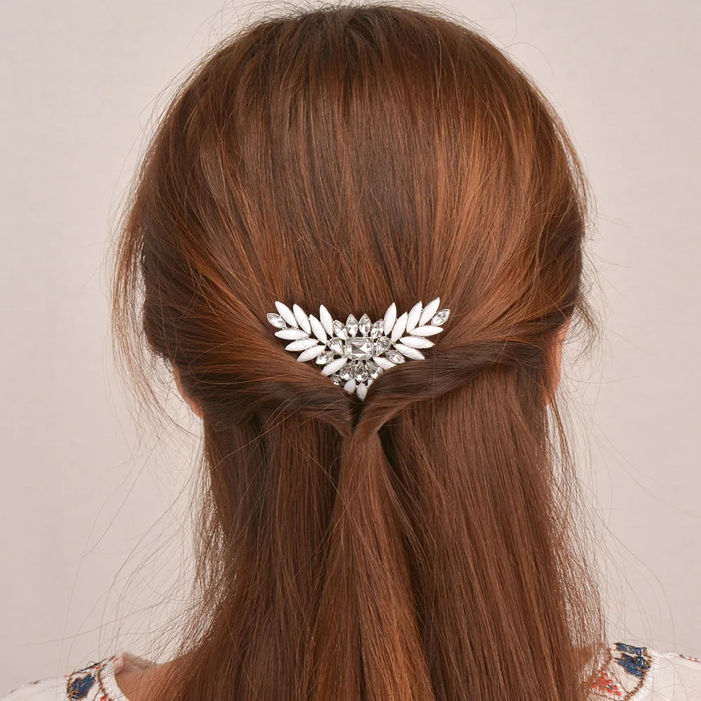 2016 Elegant Fashion Leaf Acrylic Crystal Hair Combs for Women Bridal