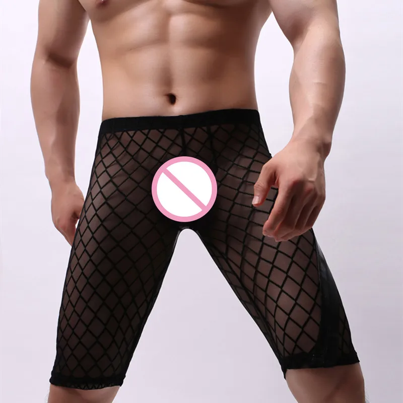 Сексуальные мужские сетчатые марлевые штаны для сна, высокая эластичность, тонкие пижамы, прозрачные Веселые штаны для отдыха