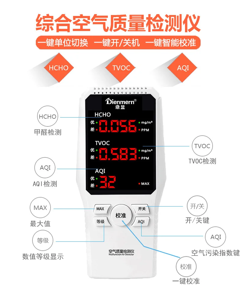 Многофункциональный детектор формальдегида бытовой комнатный детектор качества воздуха профессиональный тестер HCHO TVOC AQI