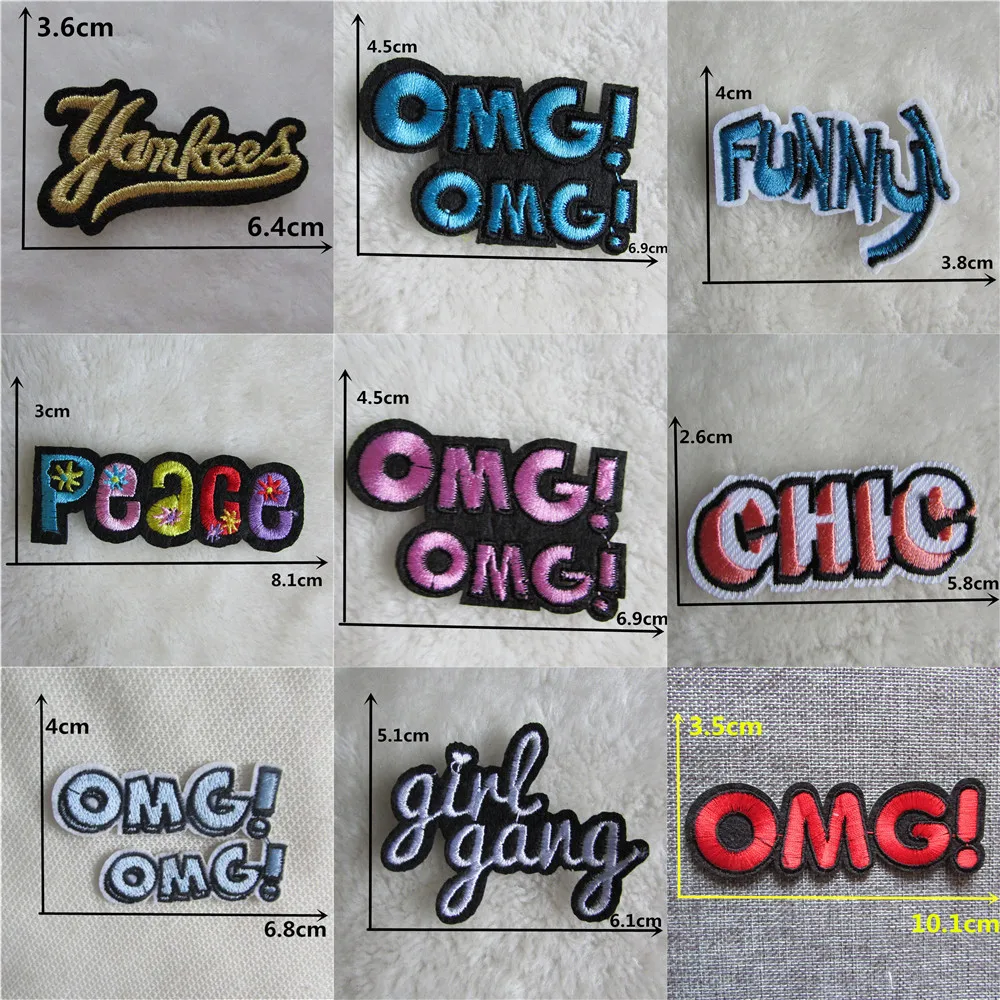 

Different style letter OMG hot melt adhesive patches embroidery patches stripes DIY clothing accessory thermo-stickers Applique