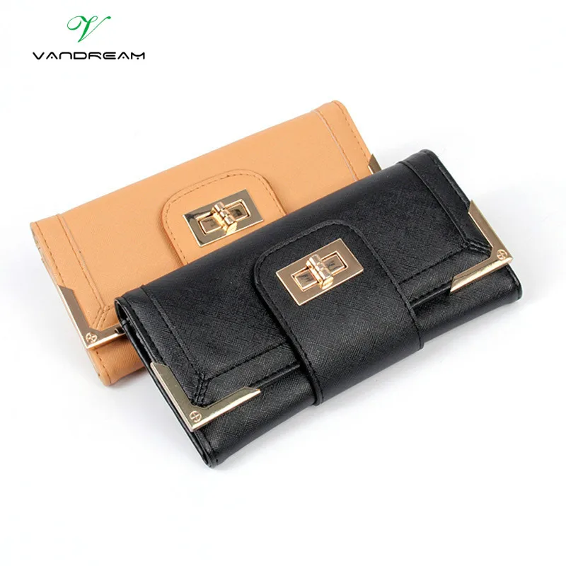 

2017 New Black Women Wallets Pu Leather Long Purse Luxury Popular Brand Metal Hasp Women Handbag Ladies Clutch Coin Bag For Gift