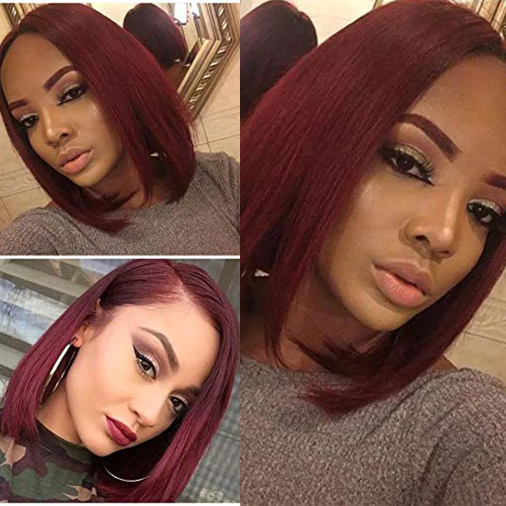 

SimBeauty 99J Burgundy Full Lace Human Hair Wigs Pre Plucked Straight Remy Hair Peruvian Lace Front Wigs Short Bob Wig For Women