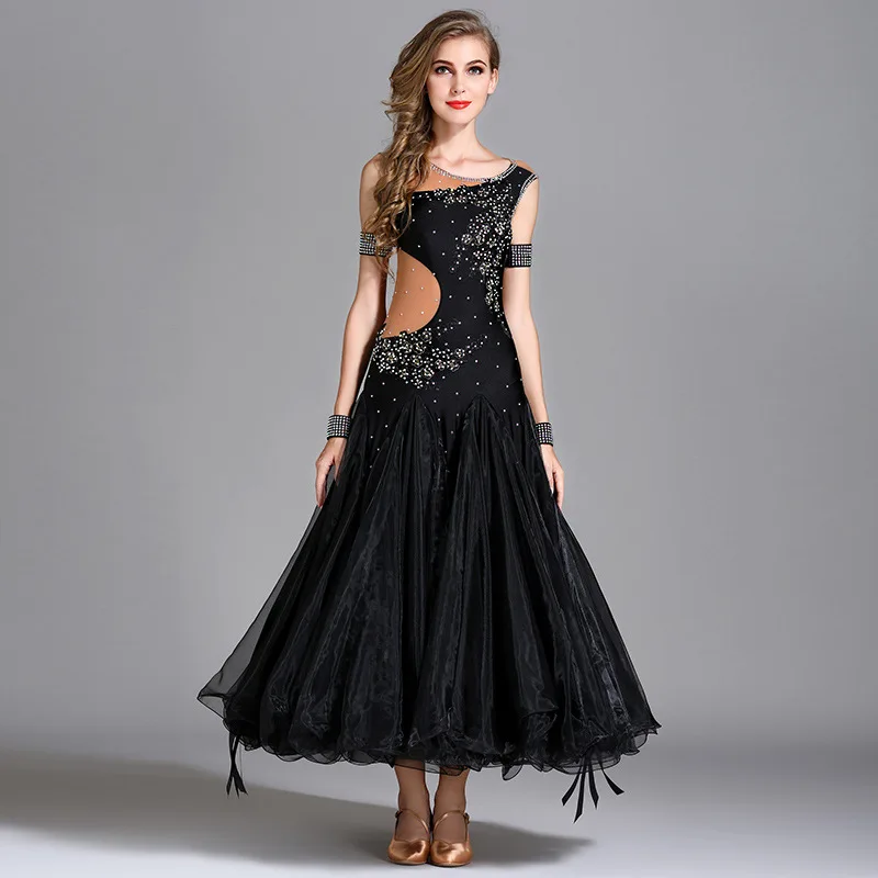 Мэй YU MY794 современный танцевальный костюм для женщин леди взрослый вальцинг Танго горный хрусталь танцевальное Платье Бальный костюм вечернее платье - Цвет: Черный