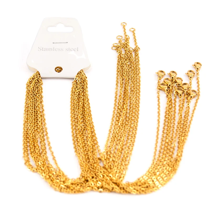 

100% Stainless Steel Chain For Jewelry Making 2mm/1.5mm Rolo Link Chain Necklace Silver/Gold Chains Bulk Wholesale 10pcs
