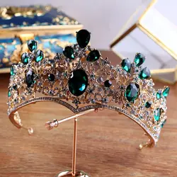 Корона с зелеными стразами и диадемы Принцесса Королева винтажные короны в стиле барокко свадебные аксессуары для волос 2018 Свадебные