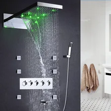 Bathroom Waterfall Shower LED Big Rain Wall Mounted Tub Shower Heads Set Thermostatic Faucets / Massage Body Jets/ Luxury Bathroom Waterfall Shower LED Big Rain Wall Mounted Tub Shower Heads Set Thermostatic Faucets / Massage Body Jets/ Luxury