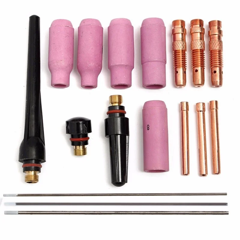 

17Pcs Welder Welding Torch TIG Cup Collet Body Nozzle Kit Tungsten Electrode For WP-17/18/26 TIG Welding Torch