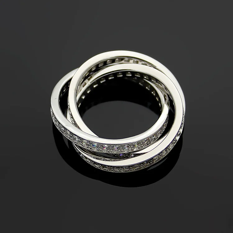 

Hot New Brand Fashion stainless steel wedding love ring luxury full cz stones three circle engagement lover Brand ring