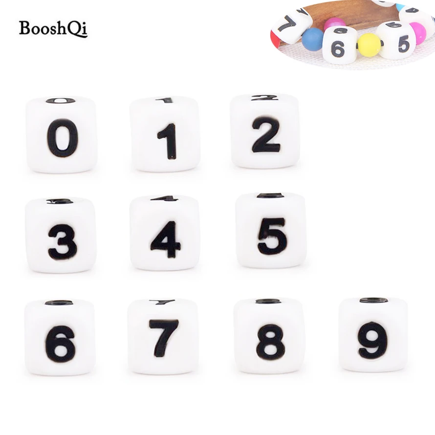 10pcs Silicone Digital Beads DIY Birthday Date on Pacifier Chain Clips 12MM Chewing Arabic Number Bead for Baby Necklace Teether