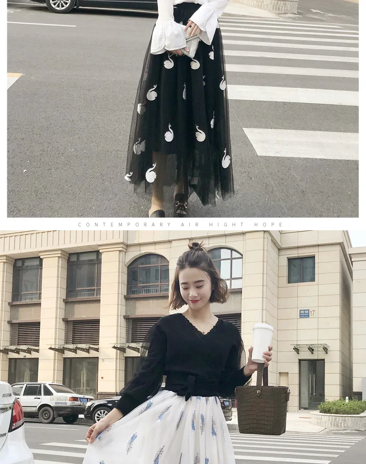 Harajuku Лето 2019 кружева принцесса длинные юбки корейский уличная Тюль Плюс Размер Юбка шифоновая юбка-пачка длинная Бохо Пышные юбки