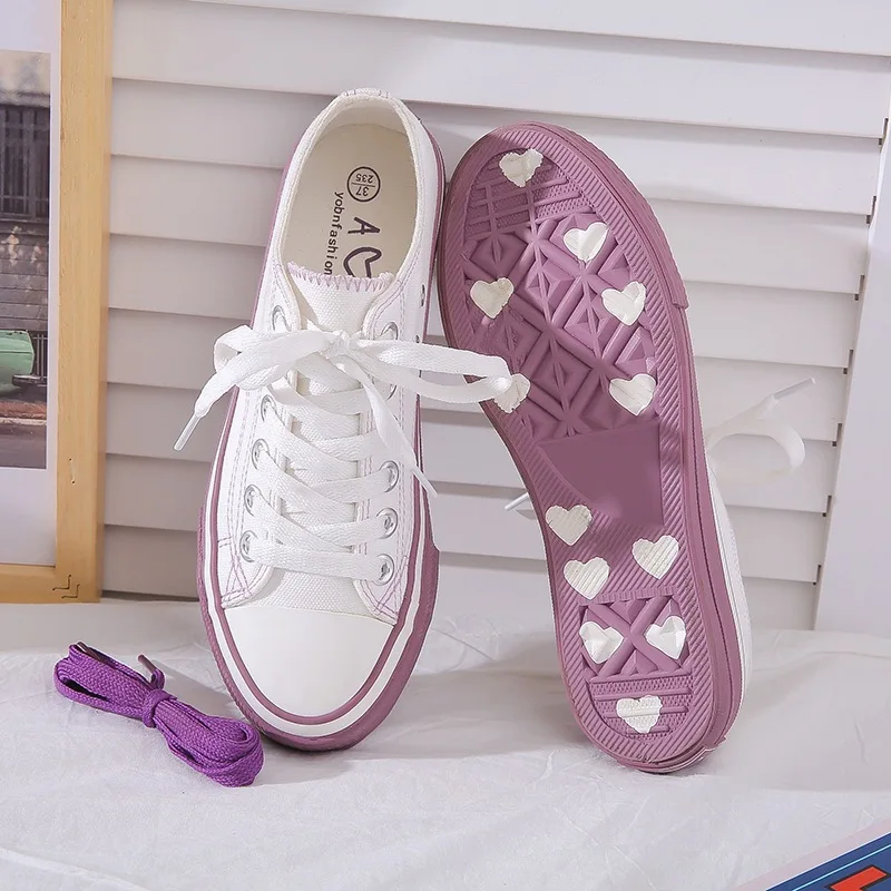 YIdemusha/ стиль женские вулканизированные кеды дышащие повседневные студенческие белые туфли женские весна осень милый холщовый обувь - Цвет: Фиолетовый