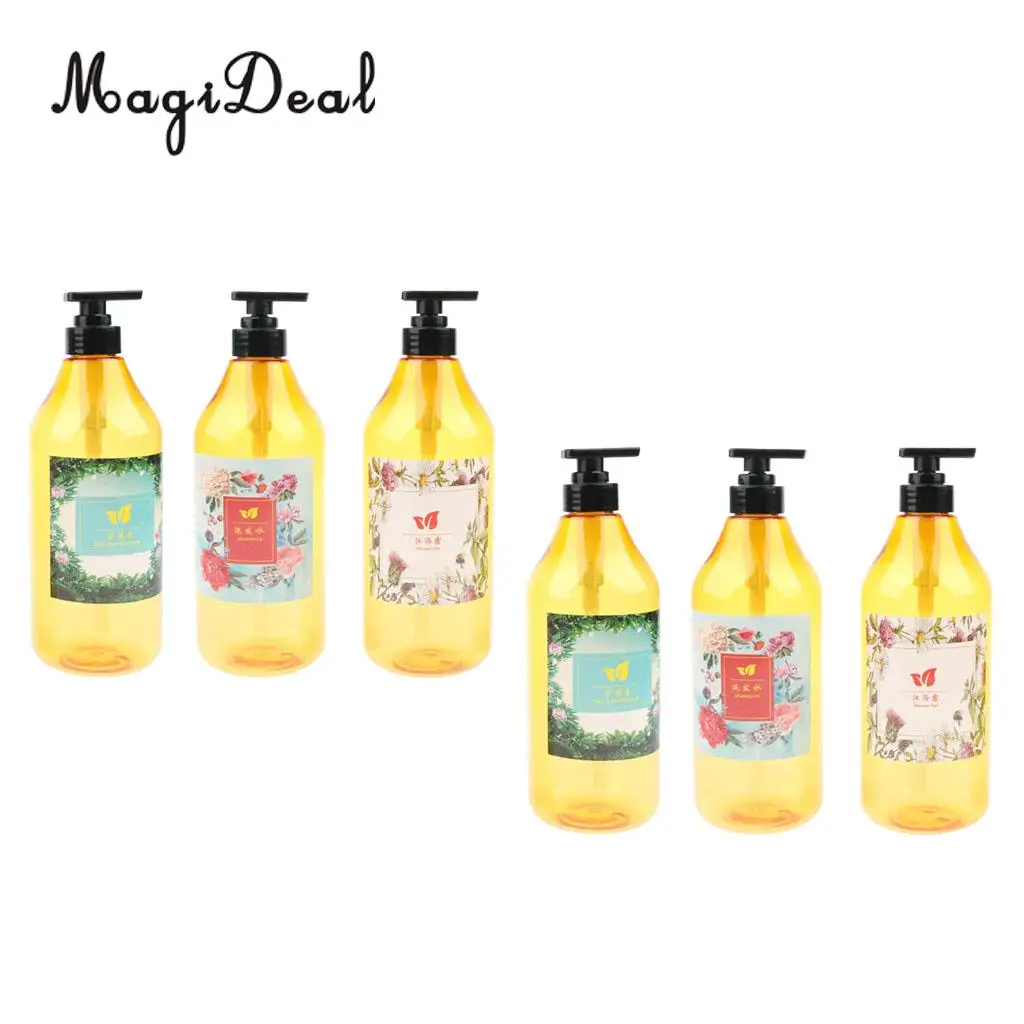 Pack of 6 1000ml Refillable Pump Bottle Empty Shampoo Dispensing Container Suit for Home or Travel
