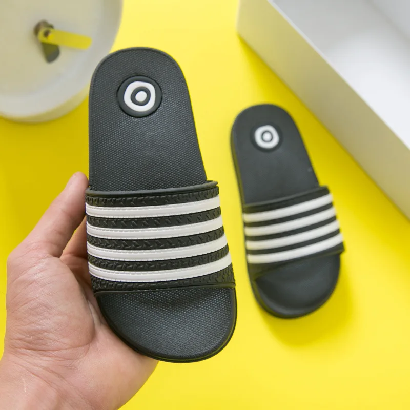 Children's Slippers for Boys Girls Fashion Striped Home Slippers Bathroom Indoor Flip-flops Cool Baby Boys Girls PVC Size 23-34