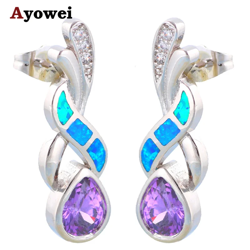 

Wholesale Retail Crystal Blue Fire Opal Silver Stud Earrings Fashion Jewelry Opal Jewelry OE179A