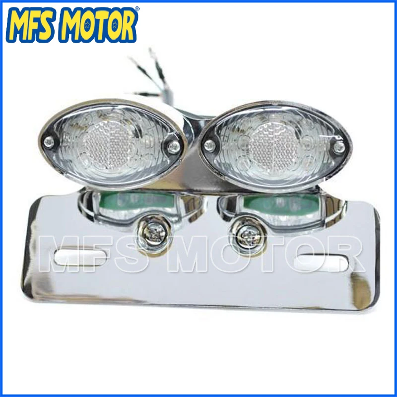 

Universal Cat Eye Custom Motorcycle Tail Brake License Plate light For Honda For Yamaha For Suzuki CHROMED CLEAR