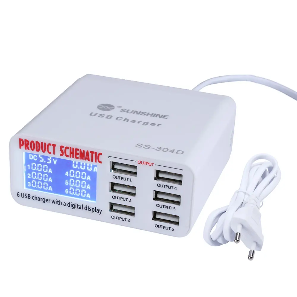

Mobile Phone Repair Tools USB Fast Charger With LCD Display for iPhone iPad Samsung Huawei Phone Maintenance Tool 6 Port Charger