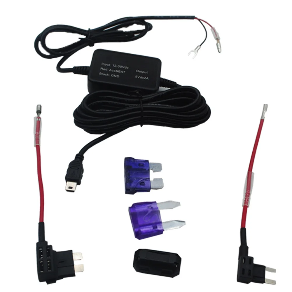 12 V-24 V до 5V понижающий проводных аксессуары адаптер конвертер Авто Kit DVR кабель видеокамера Зарядное устройство Mini USB 5 Pin предохранителя - Название цвета: Черный