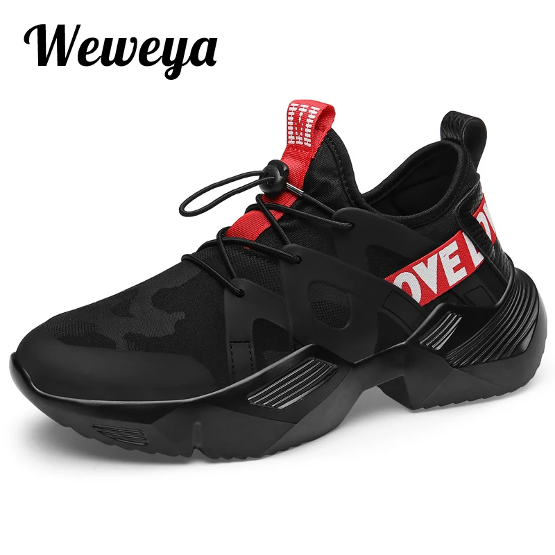 

2019 New Trendy Sneakers Men Lycra Upper Breathable Chunky Shoes Anti-Slip Vulcanized Shoes Zapatillas Hombre Black White