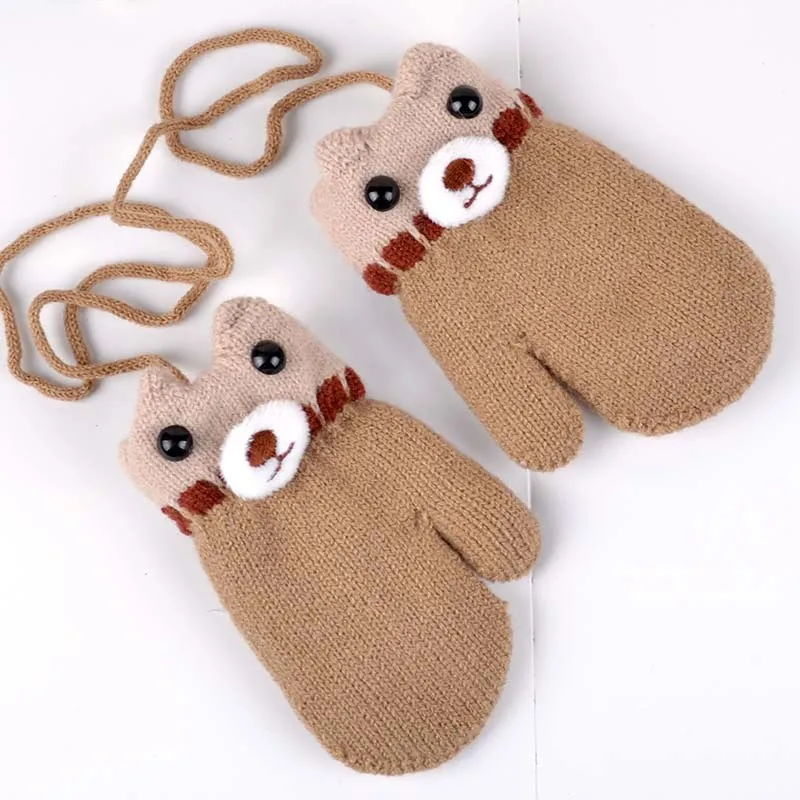 Bear Winter Baby Gloves Cartoon Warm Kids Mittens Knitted Cotton Baby Gloves For Girls Boys Crochet Mittens Baby Accessories (7)