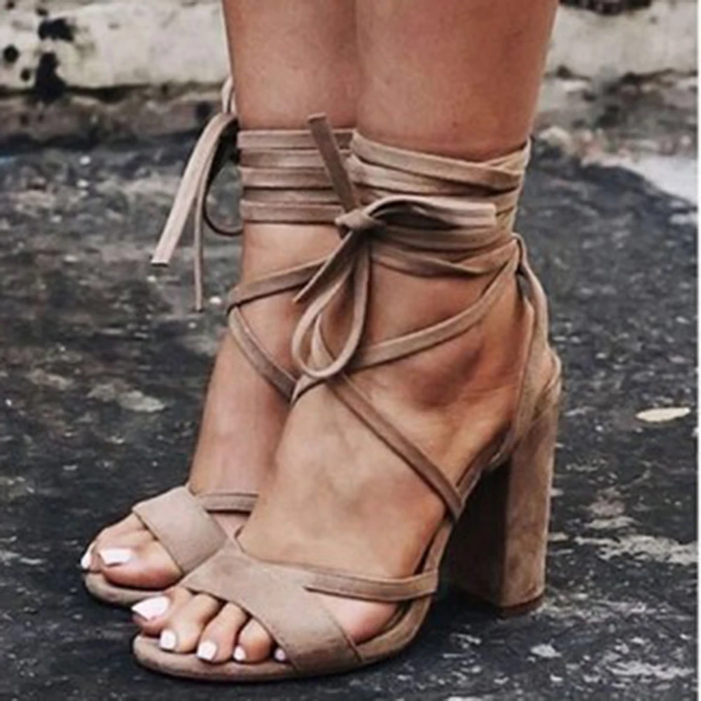 

Suede Leather High Heels Sandals Woman Lace up Transparent Shoes Woman 2018 Summer Ankle Strap Women Party Pumps Shoes