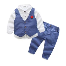 2015 Fashion Baby Boy Clothes Sets Gentleman Suit Toddler Boys Clothing Set Long Sleeve Kids Boy Clothing Set Christmas Outfits
