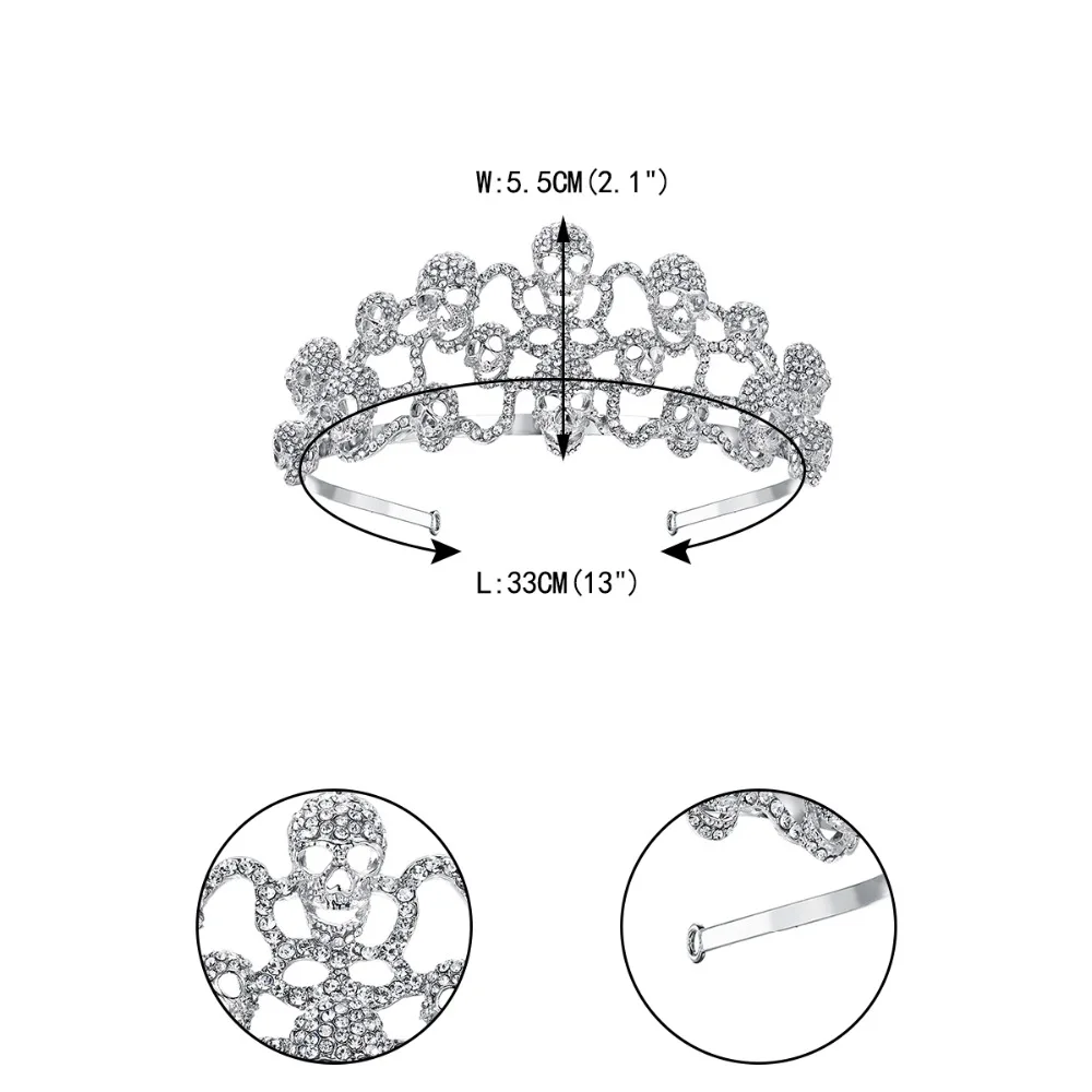Tuliper корона скелет, череп на Хэллоуин повязка на голову диадема корона Кристалл повязка на голову женские вечерние украшения подарок диадема
