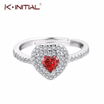 Kinitial 925 Silver Female Zircon Heart Ring Fashion Three Styles Jewelry Wedding Finger Rings For Women Girlfriend Gifts