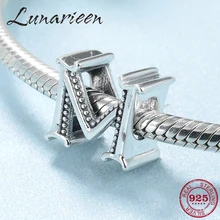 Настоящее 925 пробы серебряные буквы м бусины нежный Алфавит подходит Pandora для женщин браслет DIY ювелирных изделий