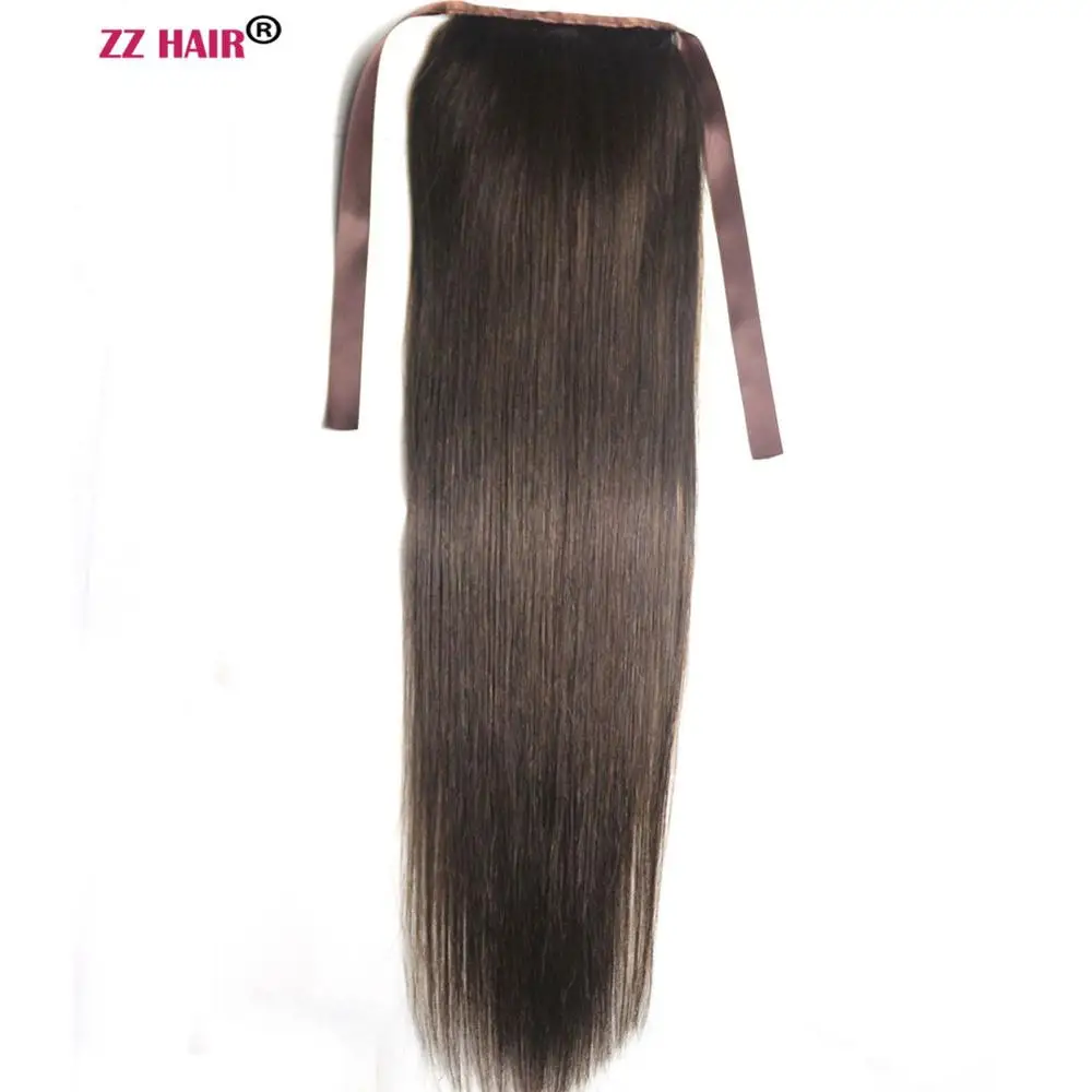 

ZZHAIR 140g 16"-30" Machine Made Remy Hair Ribbon Ponytail Clips-in Human Hair Extensions Horsetail Natural Straight Hair