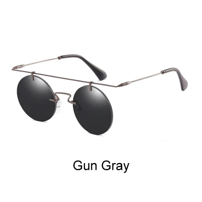 Двух часах Винтаж солнцезащитные очки Для женщин дизайнерские круглые солнечные очки, солнцезащитные очки без оправы черные солнцезащитные очки UV400 ботинки в стиле готика, панк, ретро, очки R66276 - Цвет линз: Gun Gray