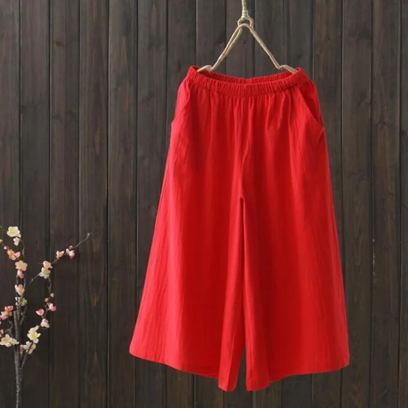 #0669 Cotton Linen Pants Women Wide Leg Ankle-length Vintage Trousers Ladies Loose Elastic Waist Pantalon Femme Retro Summer #0669 Cotton Linen Pants Women Wide Leg Ankle-length Vintage Trousers Ladies Loose Elastic Waist Pantalon Femme Retro Summer
