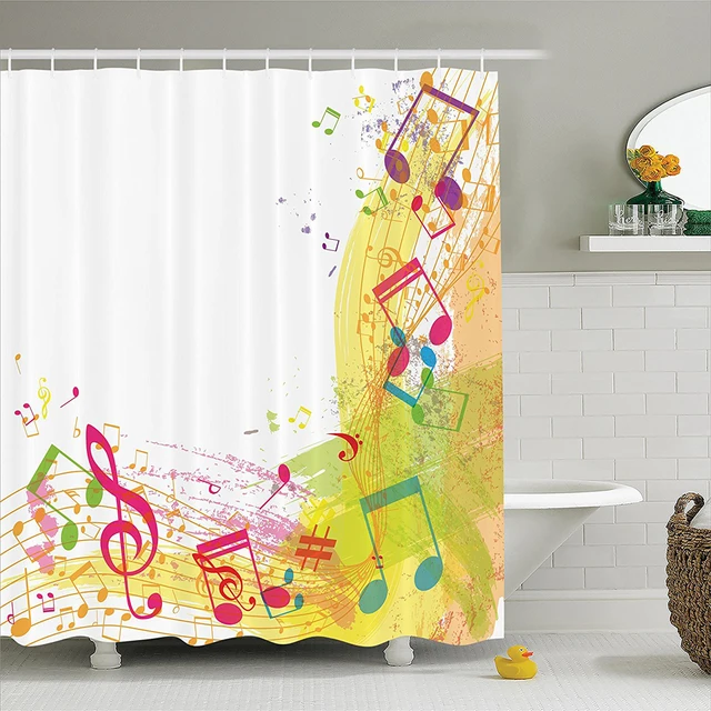 Music Abstract Grunge Themed Art With Notes Cheerful Modern Music Abstract Grunge Themed Art With Notes Cheerful Modern Ilration Image Polyester Bathroom Shower Curtain