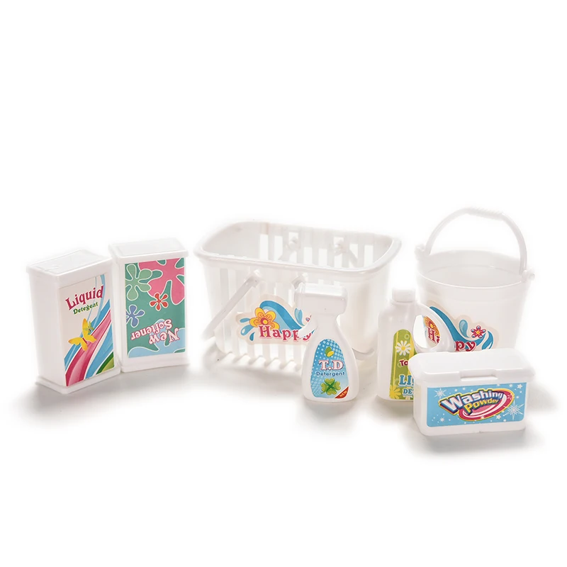

7 Pcs/Set Dollhouse Cleaning Sets(Laundry Basket+Laundry Liquid) Fashion Cleaning Supplies Doll House Accessories For Girl