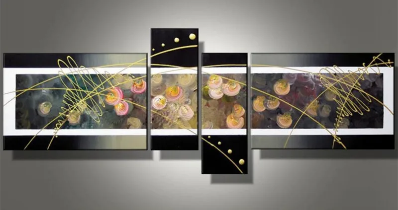 

Handpainted Abstract Lines Flowers Oil Painting on Canvas Modern Home Decor Wall Art Acrylic Paintings 4 Piece Pictures Artwork
